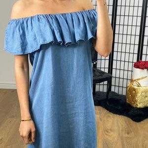 7 for all mankind off shoulder denim dress